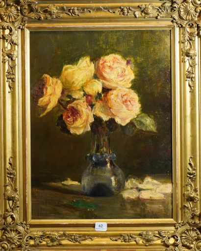 62- Mathilde SEE ''Vase de roses'' Huile...