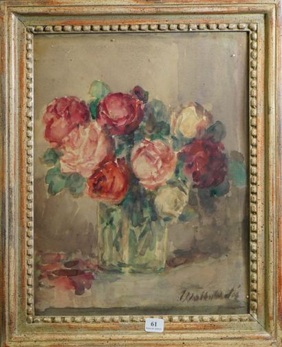 61- Mathilde SEE ''Vase de roses'' Aquarelle...