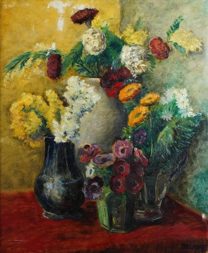 14- S. de BELABRE ''Vase de fleurs'' Huile...