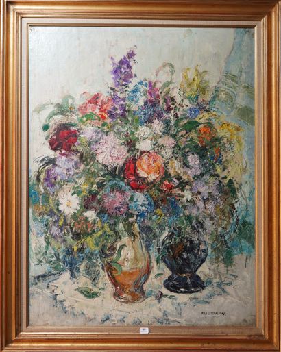 80- REICHMANN ''Vases aux fleurs'' Huile...