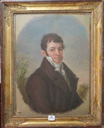 null 46- Ecole Française XIXème siècle ''Portrait d'homme'' Pastel Cadre à applications...