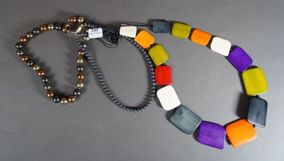 null 245- Collier fantaisie, imitation perles de Tahiti grises et mordorées, collier...