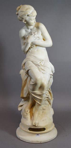null 382- Mathurin MOREAU ''Femme aux fleurs'' Sculpture en plâtre H : 66 cm