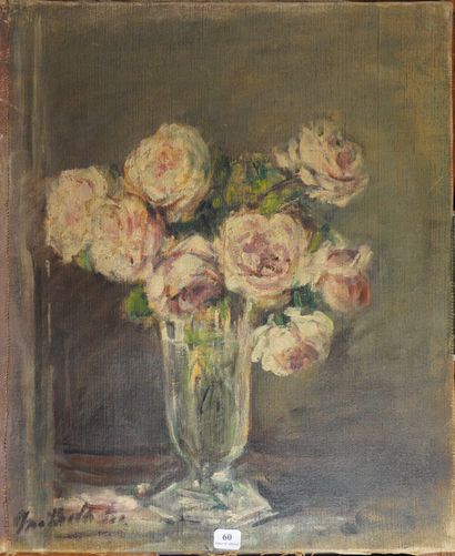 null 60- Mathilde SEE ''Vase aux roses'' Huile sur toile signée en bas à gauche 46...