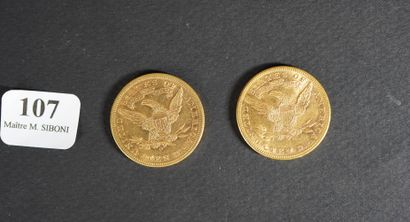 null 107- Deux pièces de 10 Dollars en or datées 1895 et 1903