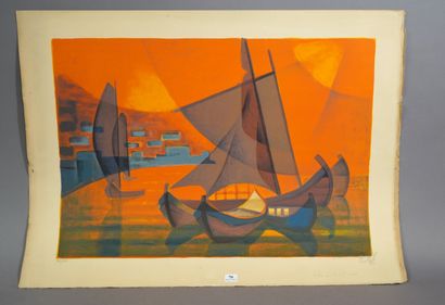 null 70- TOFFOLI ''Voiles sur le Nil'' Lithographie signée en bas à droite et numérotée...