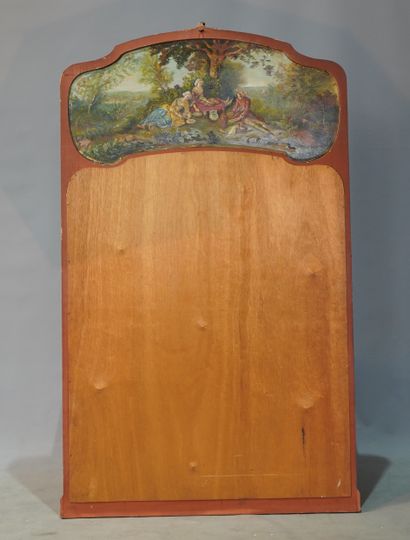 null 440- Trumeau en bois et stuc doré à décor d'un paysage lacustre 145 x 89 cm