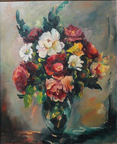 null 78- Madé GOURDON ''Vase de fleurs'' Huile sur toile signée en bas à gauche 62...