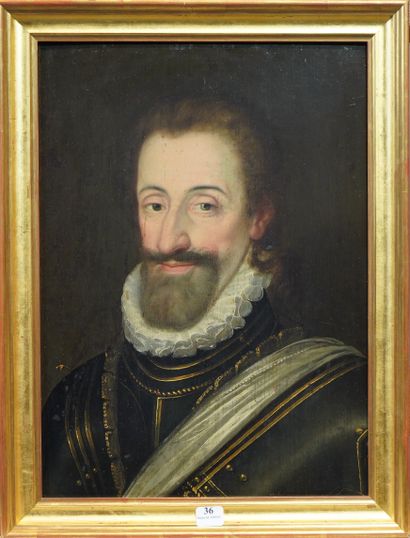  36- Ecole Française début XVIIème siècle ''Henri IV représenté en armure barrée...