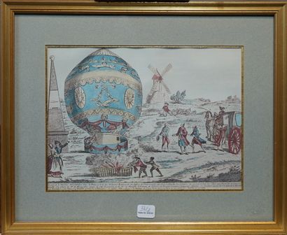  37- ''Expérience de la machine de Monsieur Montgolfier'' Trois gravures d'Epinal...