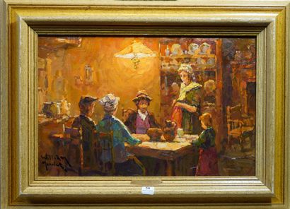 null 50- William MERCIER ''Le repas'' Huile sur toile signée en bas à gauche 26 x...