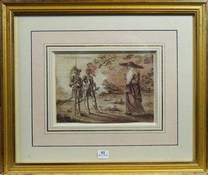 null 92- Ecole Française XIXème siècle ''Don Quichotte rencontrant un hermite'' Dessin...