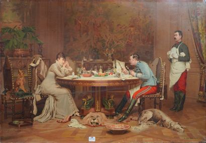  19- Louis Auguste LOUSTAUNAU (d'après) ''Scène de dîner'' Impression sur toile signée...