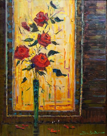 69- Pierre BOUDET ''Vase de fleurs'' Huile...