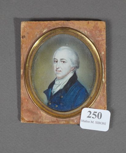 null 250- Ecole Française XIXème siècle ''Portrait d'homme'' Miniature ovale H :...