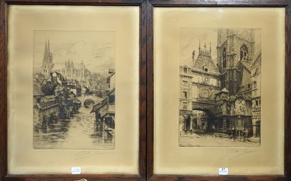 null 17- ''Rouen : la grosse horloge'' et ''Chartres : vue de l'Eure'' Deux gravures...