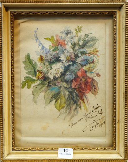 null 44- Ecole Française ''Bouquet de fleurs'' Aquarelle dédicacée et datée 1903...