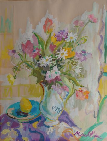  38- Olga MISCHKIINE (1910-1985) 
''Vase de fleurs'' 
Aquarelle gouachée signée en...