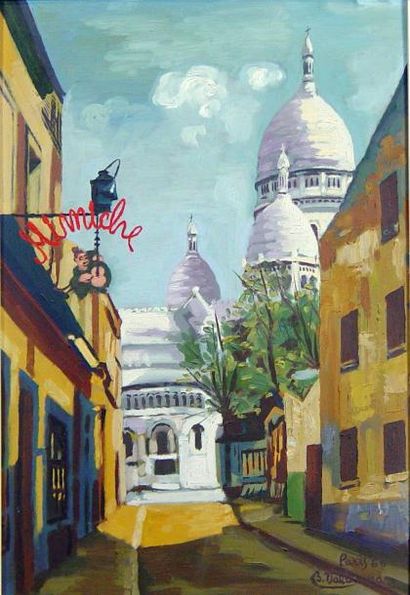 VALBIERA B "Le Sacré Coeur" Huile sur panneau signée en bas à droite Dim: 44 x 32...