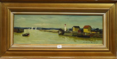 null 50- Jacques BOUYSSOU ''La sortie du port'' Huile sur toile signée en bas à droite...