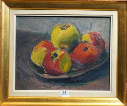 null 13- Edmond Amédée HEUZE ''Nature morte aux pommes'' Huile sur toile signée en...