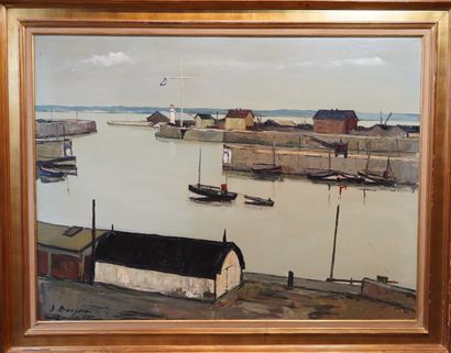 null 34- Jacques BOUYSSOU ''Bateaux au port'' Huile sur toile signée en bas à gauche...