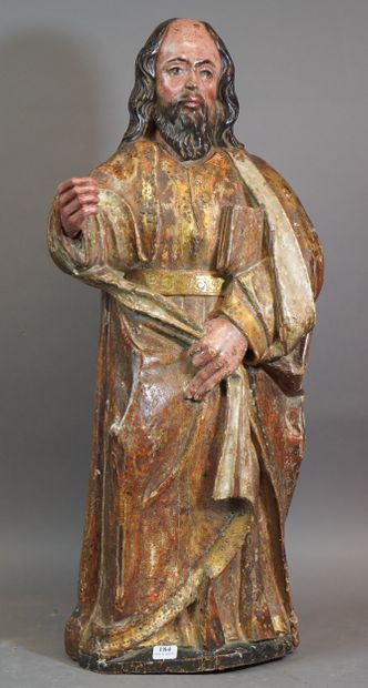 null 184- Saint Apôtre en bois doré et polychrome Très beaux détails dans le traitement...