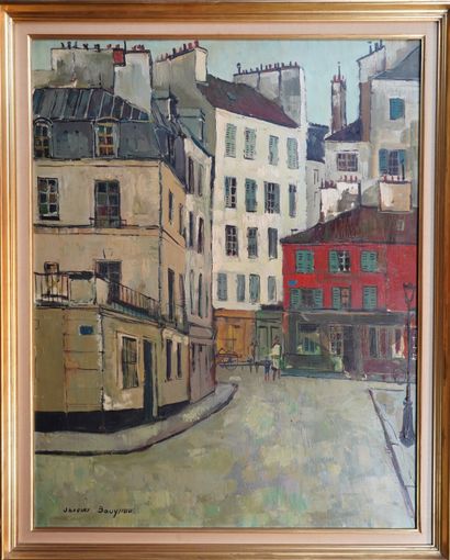 null 33- Jacques BOUYSSOU ''Rue animée'' Huile sur toile signée en bas à gauche 91...