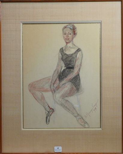 null 4- Renée MOURGUE VAQUIER (1894-1990) ''Jeune danseuse'' Dessin signé en bas...