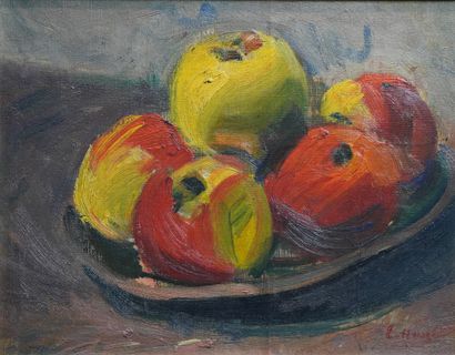 null 13- Edmond Amédée HEUZE ''Nature morte aux pommes'' Huile sur toile signée en...