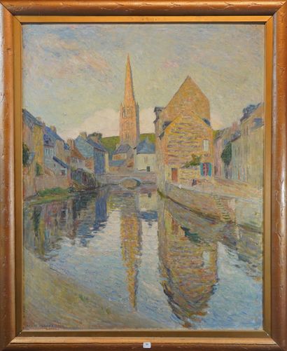 null 16- André ALLARD ''Eglise sur le canal'' Huile sur toile signée en bas à gauche...
