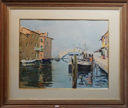 null 10- Henri VENTUJOL (1903-1995) ''Chioggia, Ponte Vigo'' Aquarelle signée en...