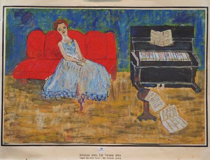 null 28- DIKRANIAN Armen ''Jeune femme au piano'' Gouache sur papier 41 x 61 cm