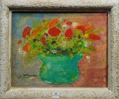 null 25- A. Kahn COROYANTZ ''Bouquet de fleurs au vase vert'' Huile sur panneau signée...