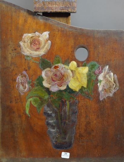 null 20- A. Kahn COROYANTZ ''Bouquet de fleurs'' Huile sur palette de peintre signée...