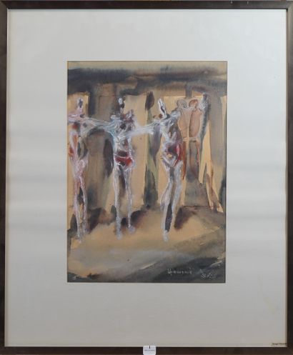 null 1- Sergei ESSAIAN ''Achtarag (forteresse)'' Aquarelle gouachée 39 x 27 cm