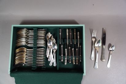 null 457- ERCUIS Silver-plated metal set including : 12 large cutlery, 12 large knives,...