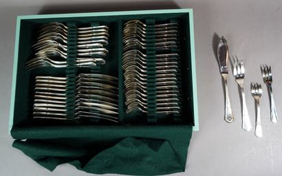 null 457- ERCUIS Silver-plated metal set including : 12 large cutlery, 12 large knives,...