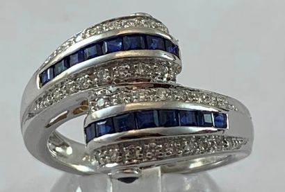 null 123- You and Me ring in white gold set with 2 lines of calibrated sapphires...