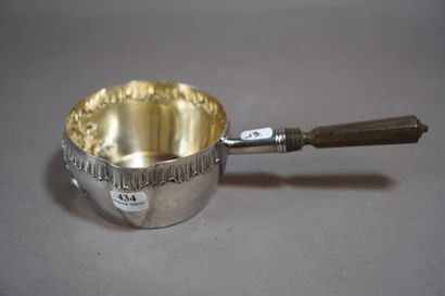 null 434- M.O. SOUFFLOT Silver saucepan decorated with a frieze and a rocaille cartouche...