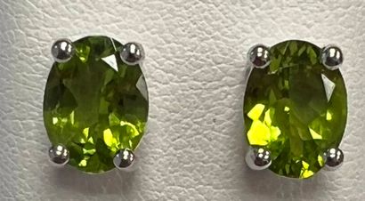 null 206- Pair of white gold earrings set with 2 peridots Pds : 4,20 g