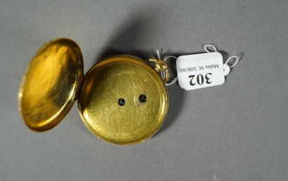 null 302- Montre de gousset en or jaune à décor stylisé Mouvement à cylindre. Plaque...