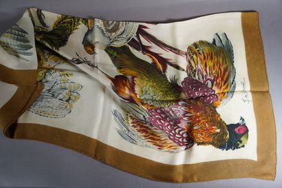 null 485- HERMES Square in printed silk signed H. de Linarès (stains)
