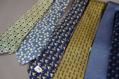 null 498- HERMES 7 ties (1 stained) 2 Balenciaga ties and 1 Lanvin tie are attac...