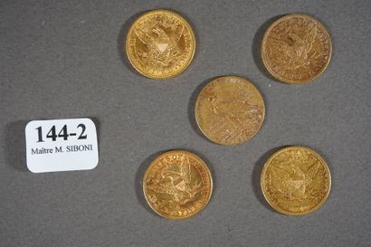 null 144-2- 5 pièces de 5 Dollars en or (frais de vente : 6 % TTC)