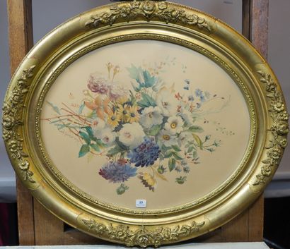 null 15- Charles GAUDELET ''Composition florale'' Aquarelle ovale signée en bas à...