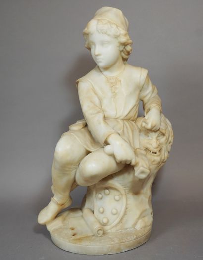 null 172- Ecole Française ''Jeune sculpteur au mascaron'' Sculpture en albâtre (fentes...