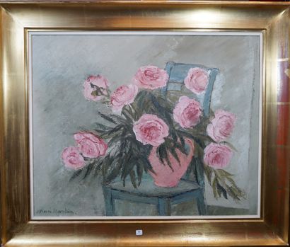 33- Aimée MARTIN ''Pivoines roses'' Huile...