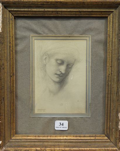 null 34- Reproduction d'après Edward Coley BURNE-JONES (1833-1898) ''Etude pour portrait...