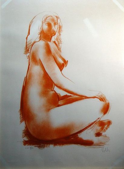 VOLTI Femme nue assise'' Lithographie signée E.A, numérotée 9/20